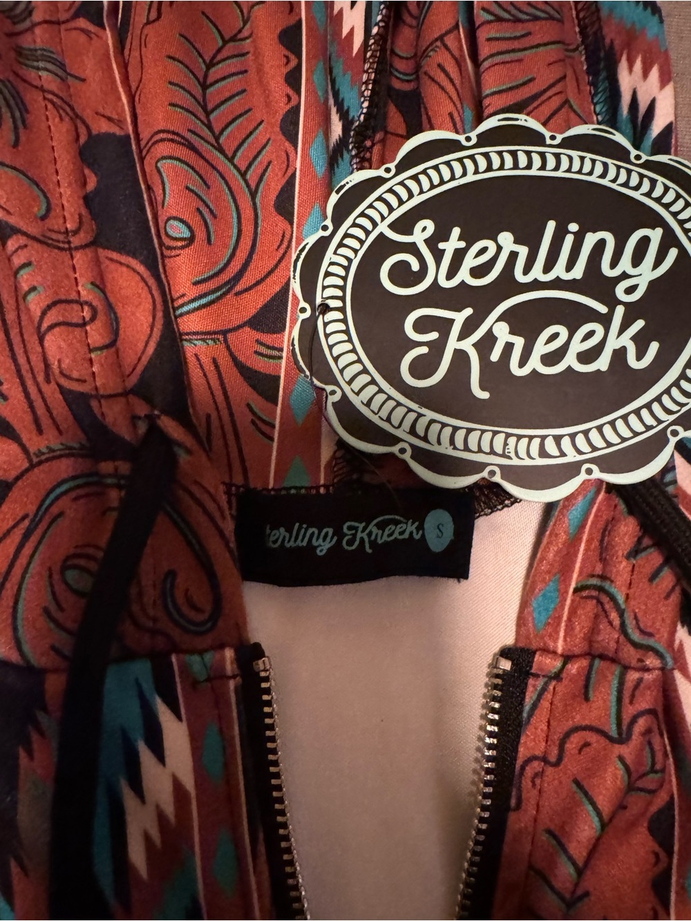 Sterling Kreek Rust Tribal Zip Hoodie - Teal Accents